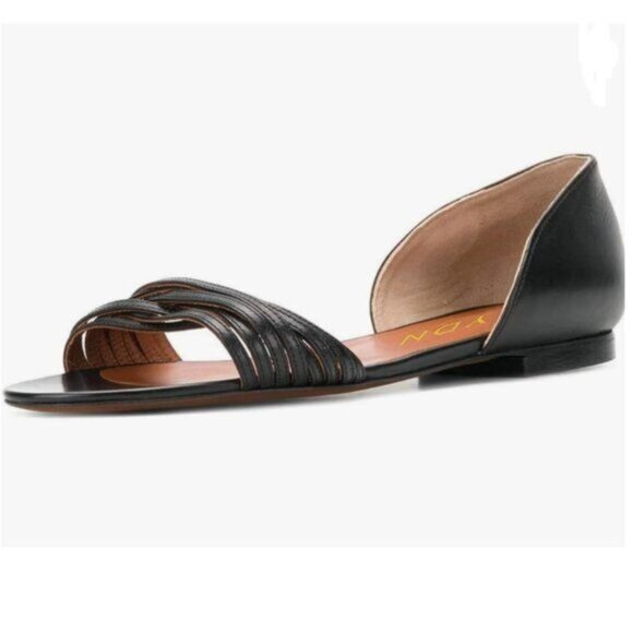 YDN Black Open Toe D YDN Black Open Toe D\'Orsay Ballet Flat Sandals Comfort Summer Walking Shoe
